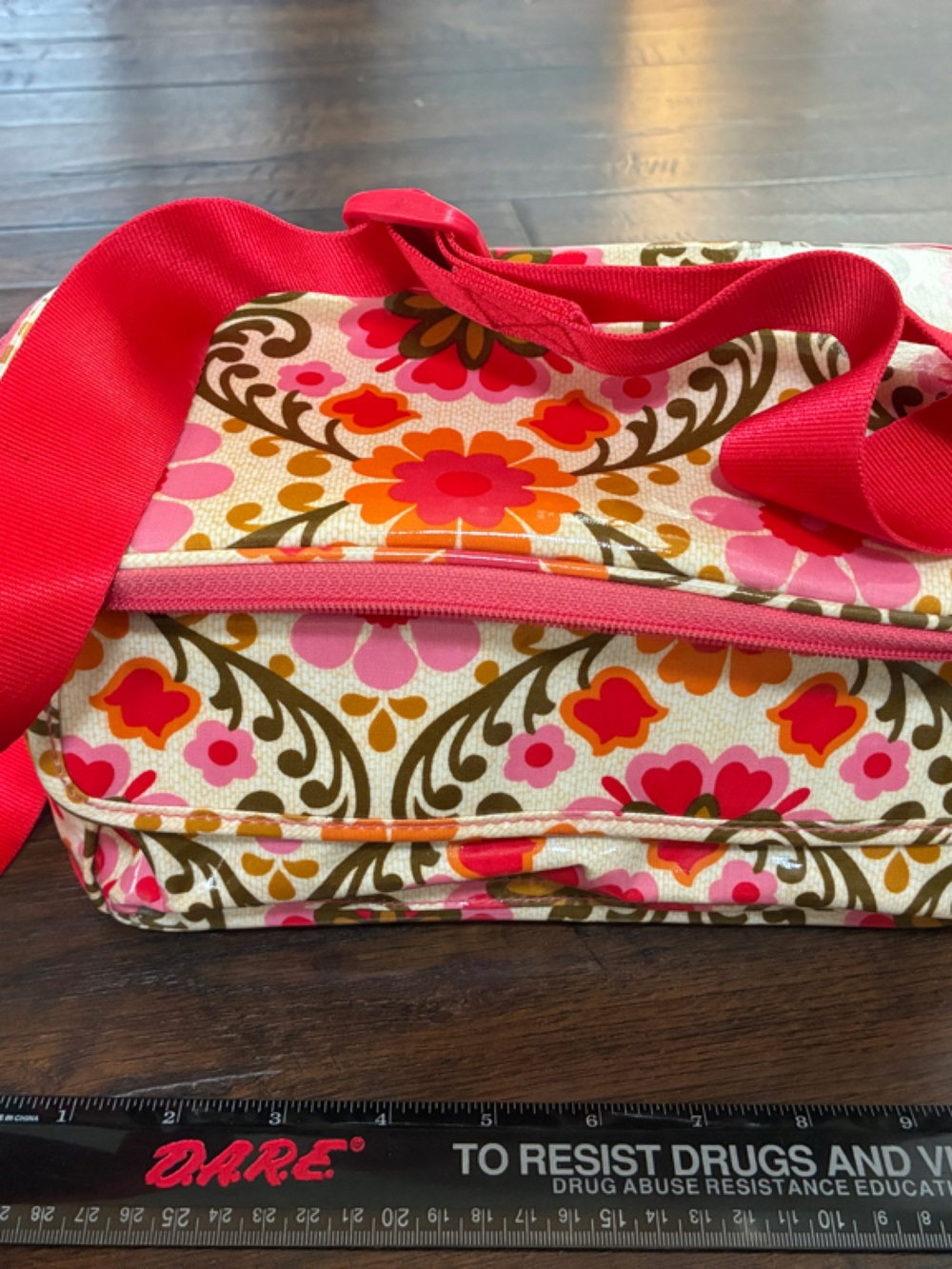 Pink Floral lunch Bag with Red adjustable Strap Vera Bradley
